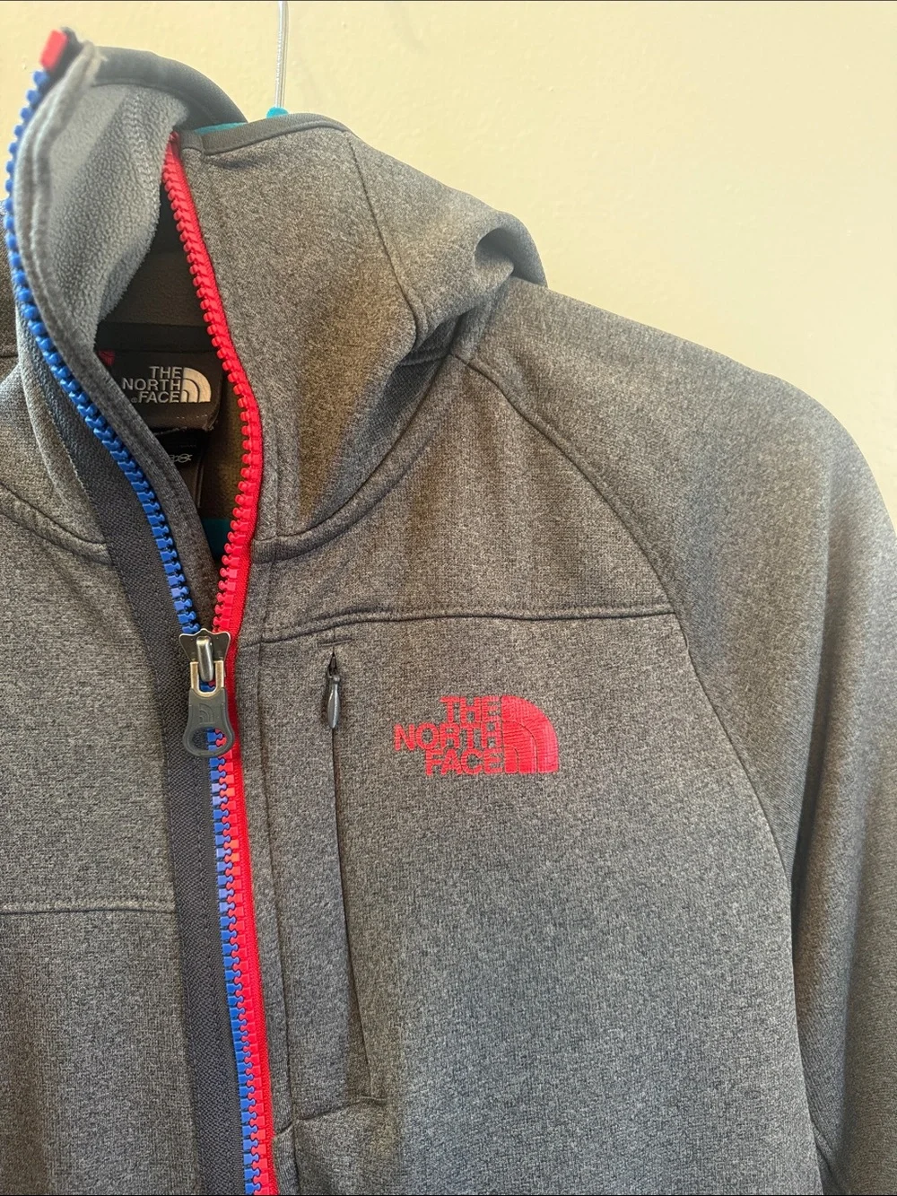The North Face Mens' Gray Hooded Jacket with Red Logo